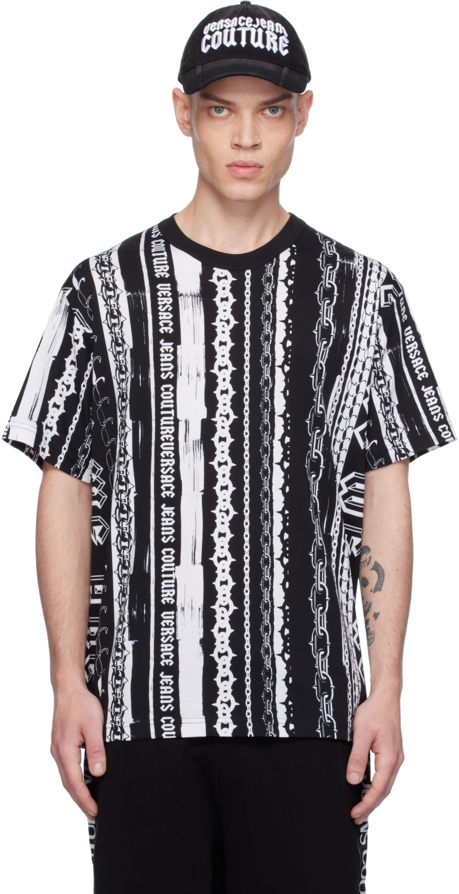 Тениска Versace Chains Print T-Shirt Черно | E77GAH6R0_EJS384, 0