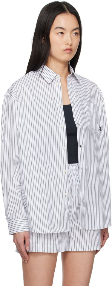 Риза Sporty & Rich Sporty & Rich Oversized Pinstriped Shirt Бяло | SI006606302ST71, 1