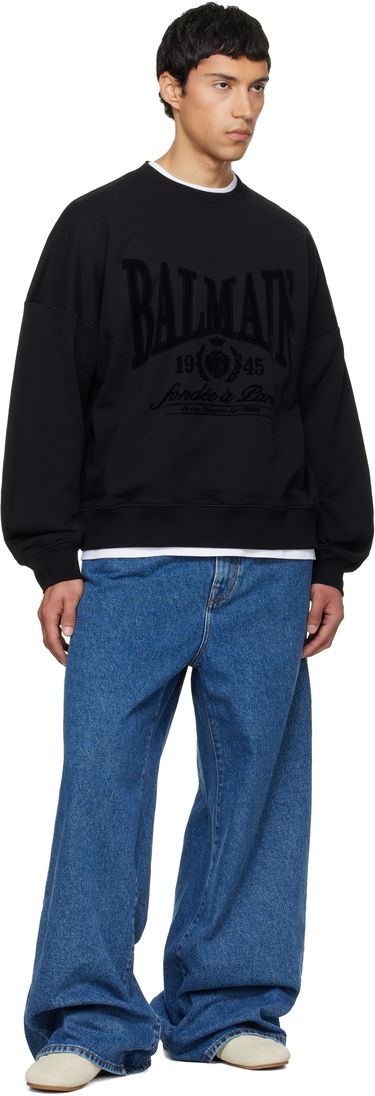 Суитчър Balmain Printed 1945 Crest Cotton Sweatshirt Черно | GH1JS191GF46, 3