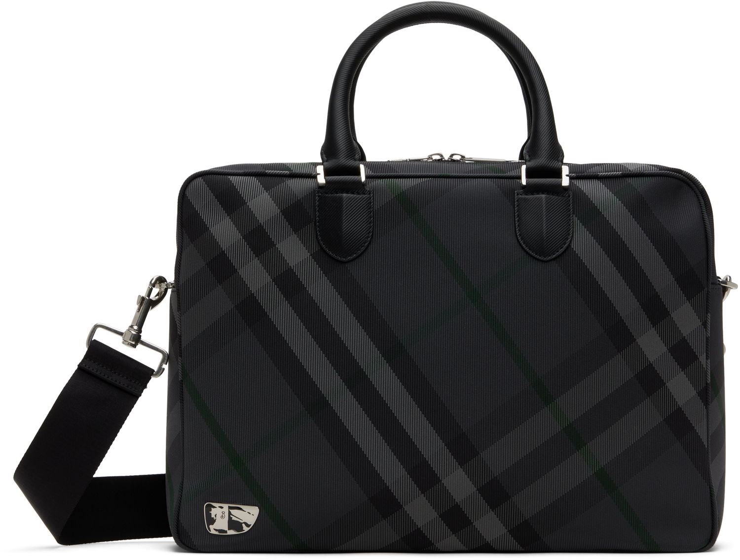 Чанта през рамо Burberry Grid Check Briefcase Черно | 8097348, 0