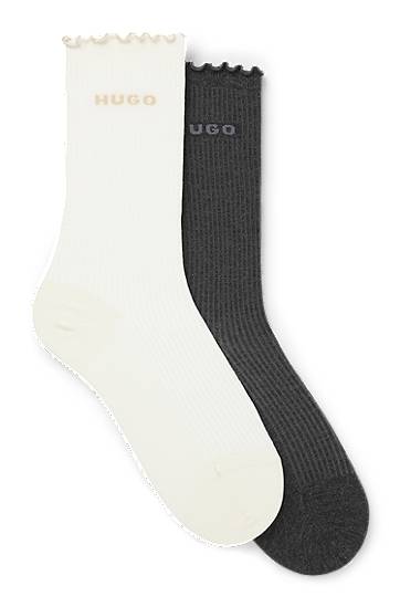 Two-pack of regular-length ribbed socks with lettuce cuff