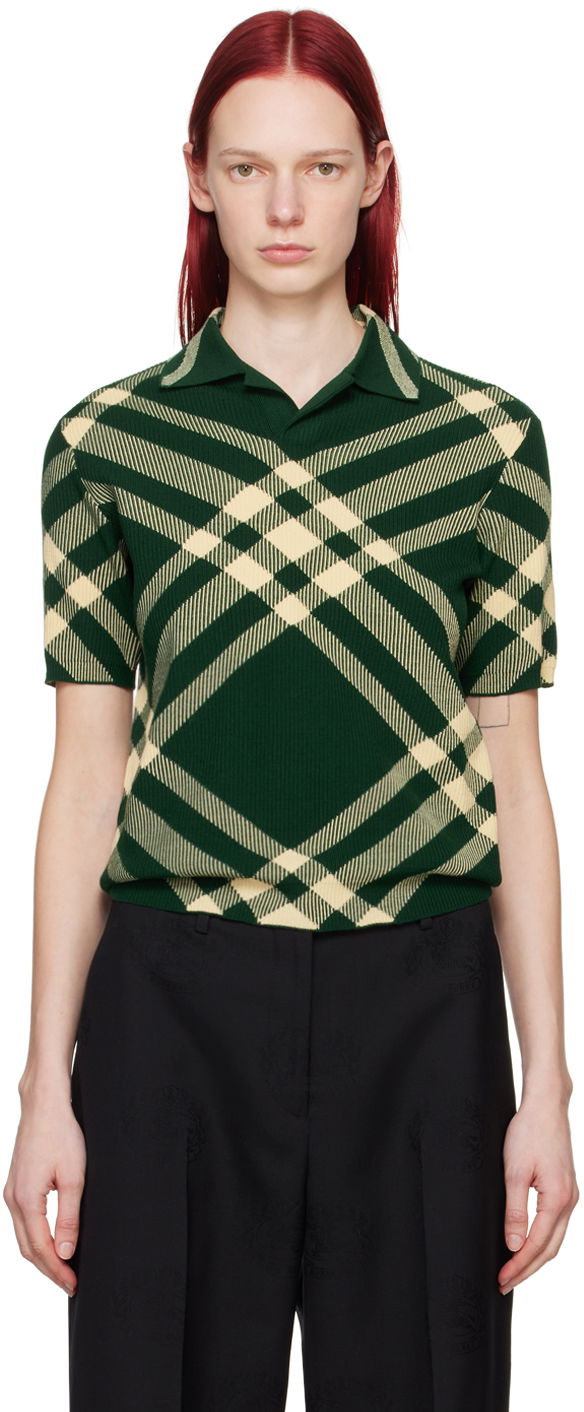 Поло тениска Burberry Check Polo Зелено | 8083111