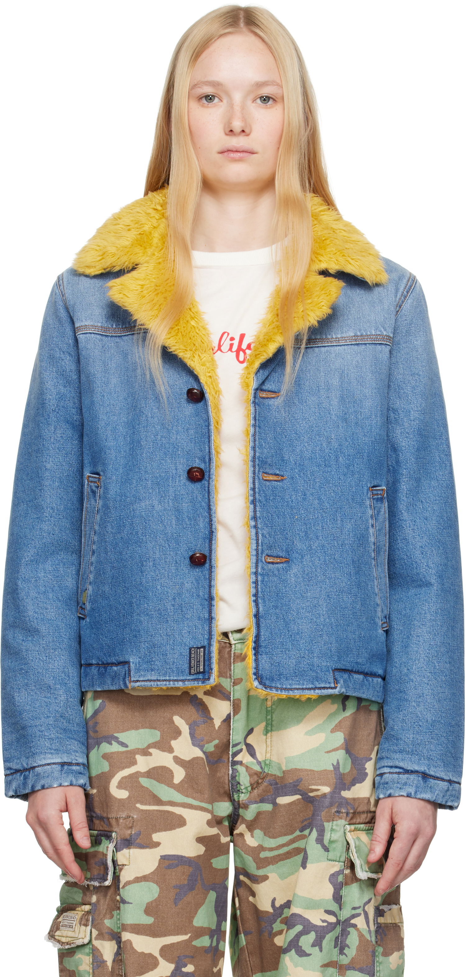 Палта ERL ERL Venice Faux-Fur Trim Denim Jacket Синьо | ERL10J002, 0