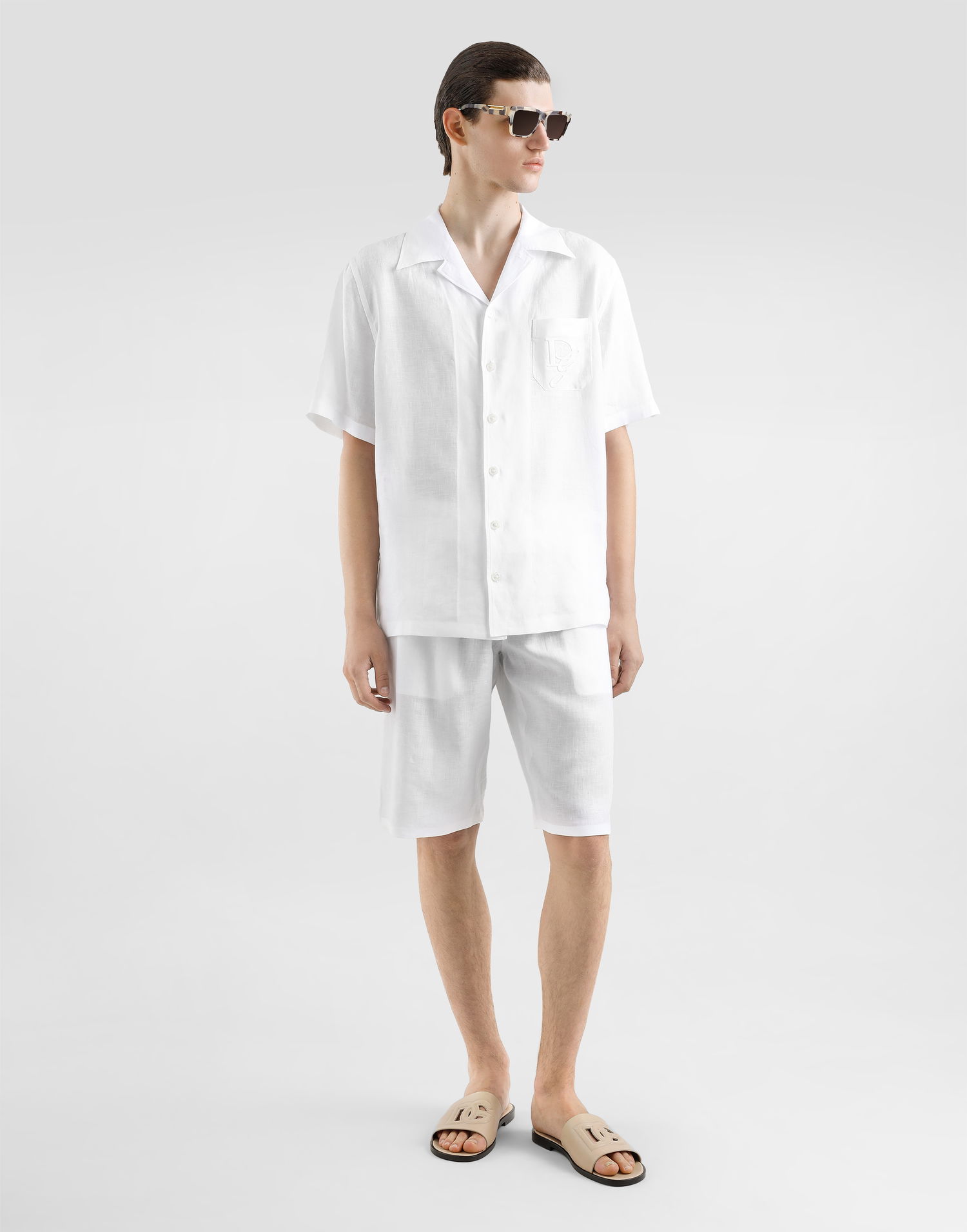 Риза Dolce & Gabbana Dolce & Gabbana Linen Shirt With Logo Embroidery Бяло | G5JH9ZFU4IKW0800, 1