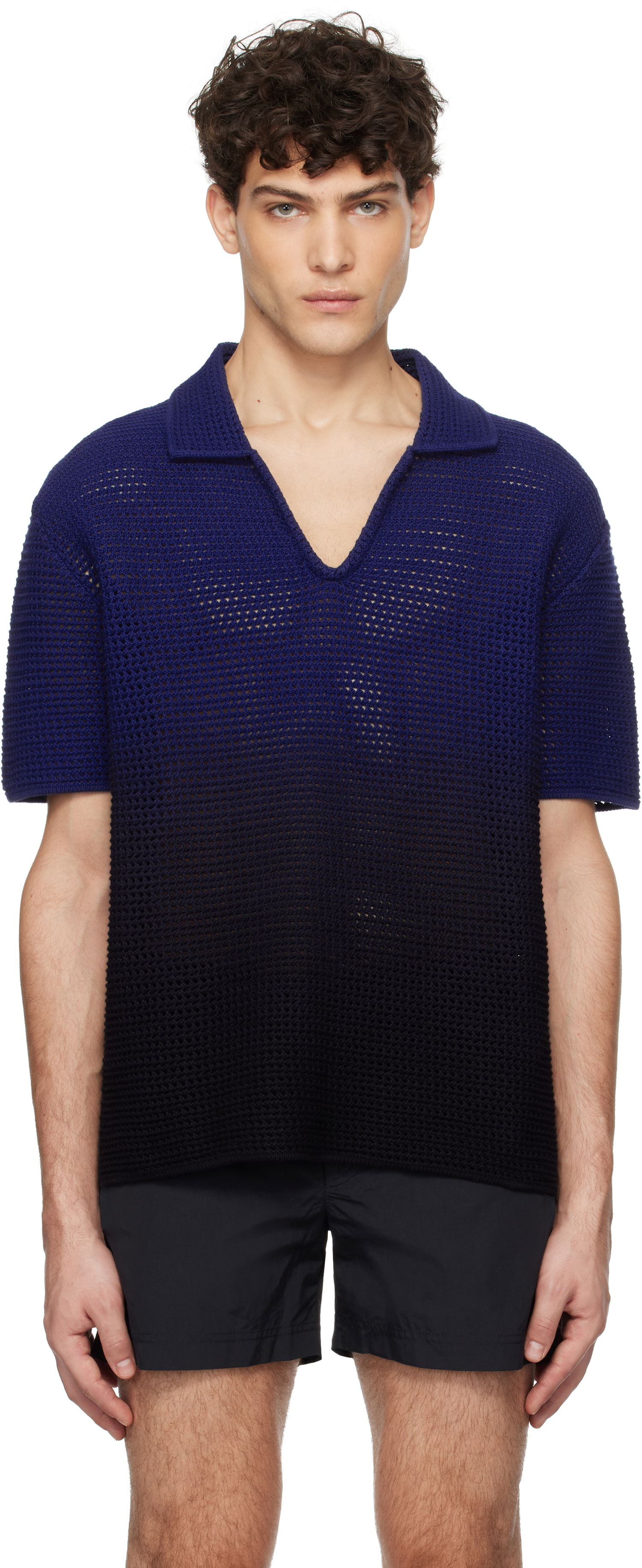 Поло тениска Orlebar Brown Orlebar Brown Batten Open Knit Polo Синьо | 280027, 0