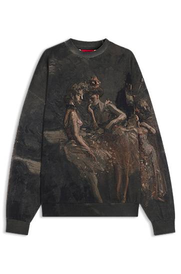 Суитчър BOSS HUGO x apoh Oversized-Fit Sweatshirt with Ballerina Print Черно | 50555032