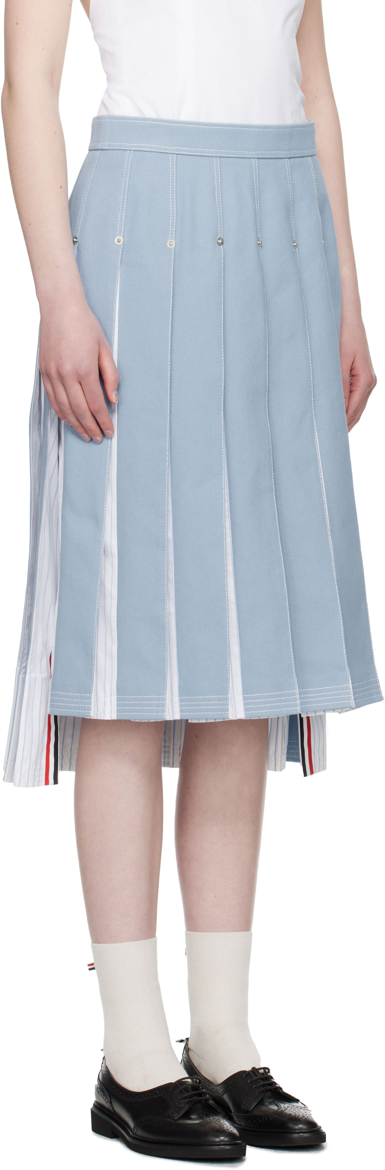 Пола Thom Browne Thom Browne Pleated Denim Midi Skirt Синьо | FGC441U-F0950, 1