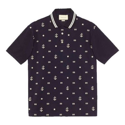 Поло тениска Gucci Embroidered Short Sleeve Polo Тъмно синьо | 604157-XJB0T-4437