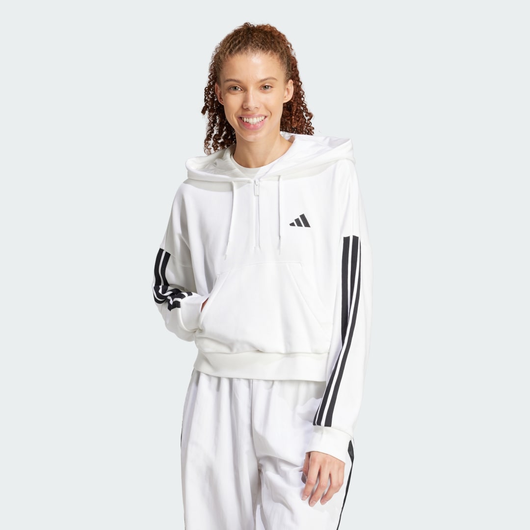 Суитчър adidas Performance Quarter-Zip Hoodie With Kangaroo Pocket Бяло | JN1948, 0
