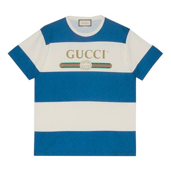 Тениска Gucci Gucci Wide Stripe T-Shirt Синьо | 604176-XJB6V-9230