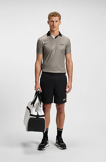 Поло тениска BOSS Active slim-fit ripstop polo shirt with colour-blocking Сиво | 50543348, 1