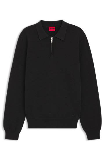 Zip-neck knit polo in interlock cotton