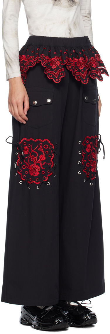Карго панталони Chopova Lowena Embroidered Wide-Leg Cargo Trousers Черно | 4072, 4