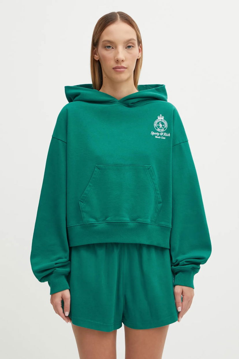 Суитчър Sporty & Rich Sporty & Rich Crown Tennis Embroidered Cropped Hoodie Зелено | ST074621426GR03