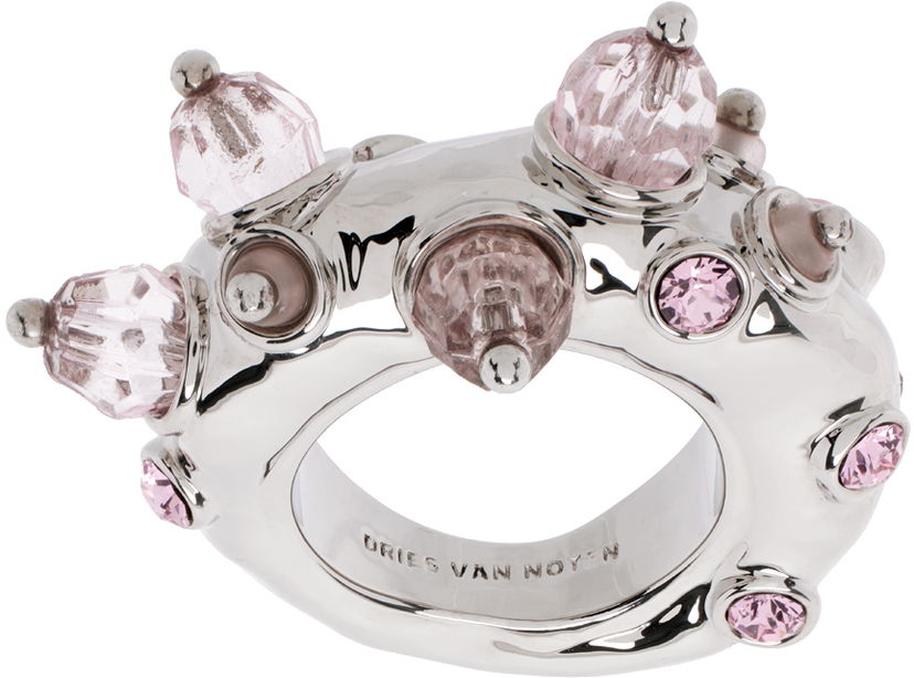 Пръстен Dries Van Noten Silver & Pink Beaded Ring Сиво | 242-018231-055