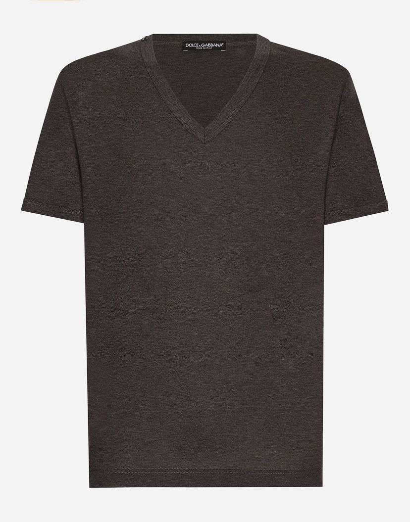 Тениска Dolce & Gabbana Heathered V-neck T-shirt Кафяво | G8KG0TFU7EQS8292