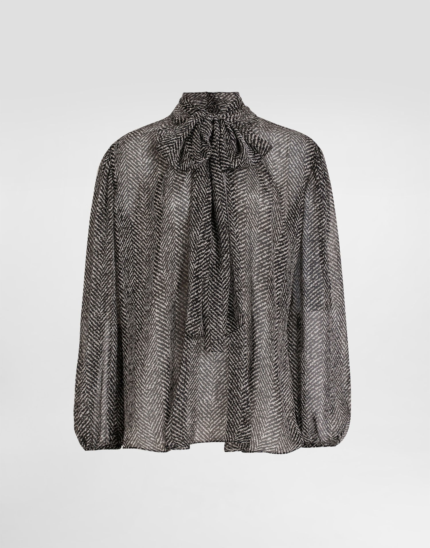 Риза Dolce & Gabbana Dolce & Gabbana Chevron-Print Silk Chiffon Pussy-Bow Blouse Черно | F5R62TIS1ZNHH5QS, 0