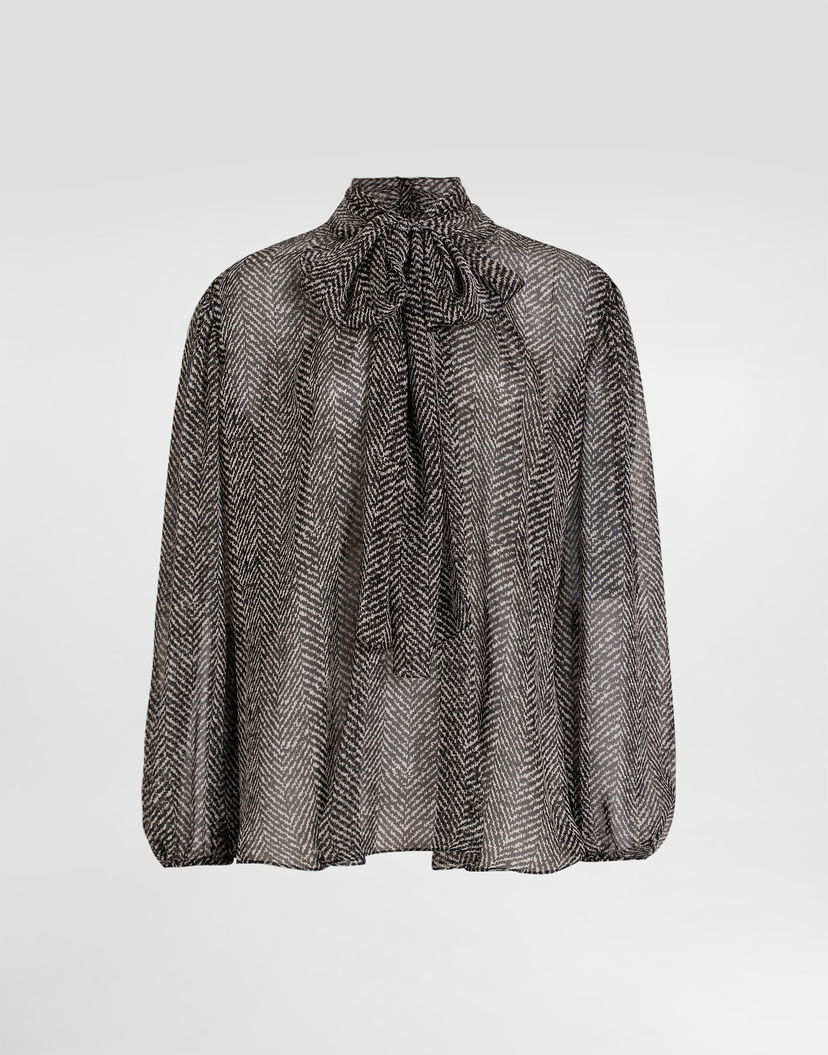 Риза Dolce & Gabbana Dolce & Gabbana Chevron-Print Silk Chiffon Pussy-Bow Blouse Черно | F5R62TIS1ZNHH5QS