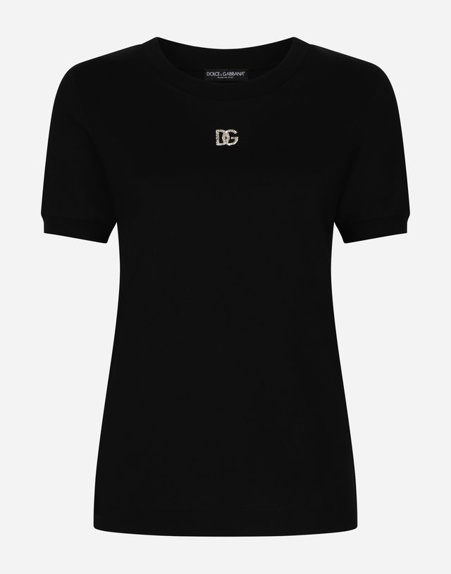 Cotton T-shirt With Crystal Dg Logo