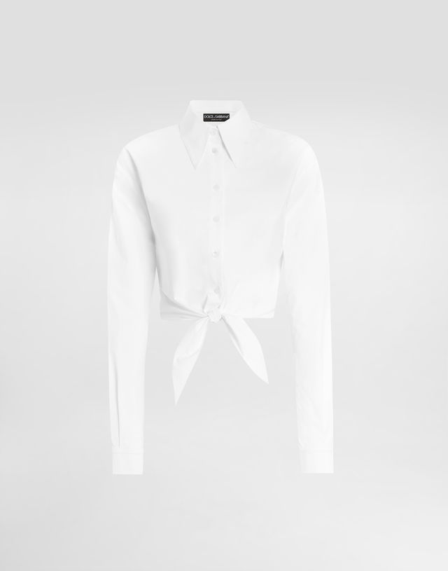 Dolce & Gabbana Stretch Poplin Tie Front Cropped Shirt