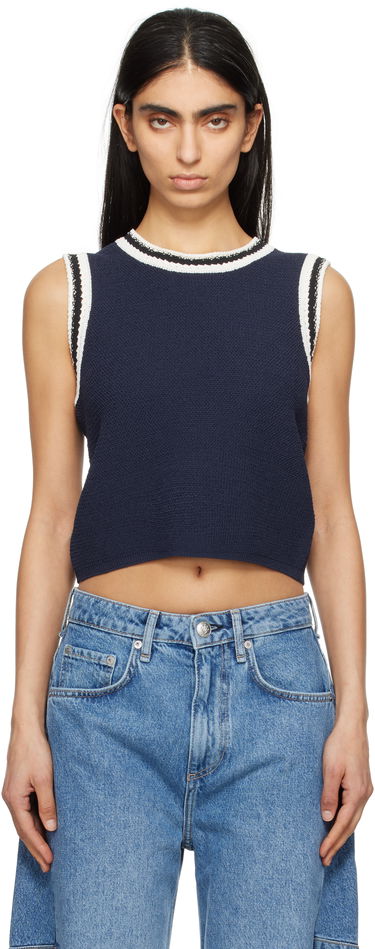 Потник rag & bone Rag & Bone Meghan Striped Crochet-Trim Vest Тъмно синьо | WAS25S039EC39, 0