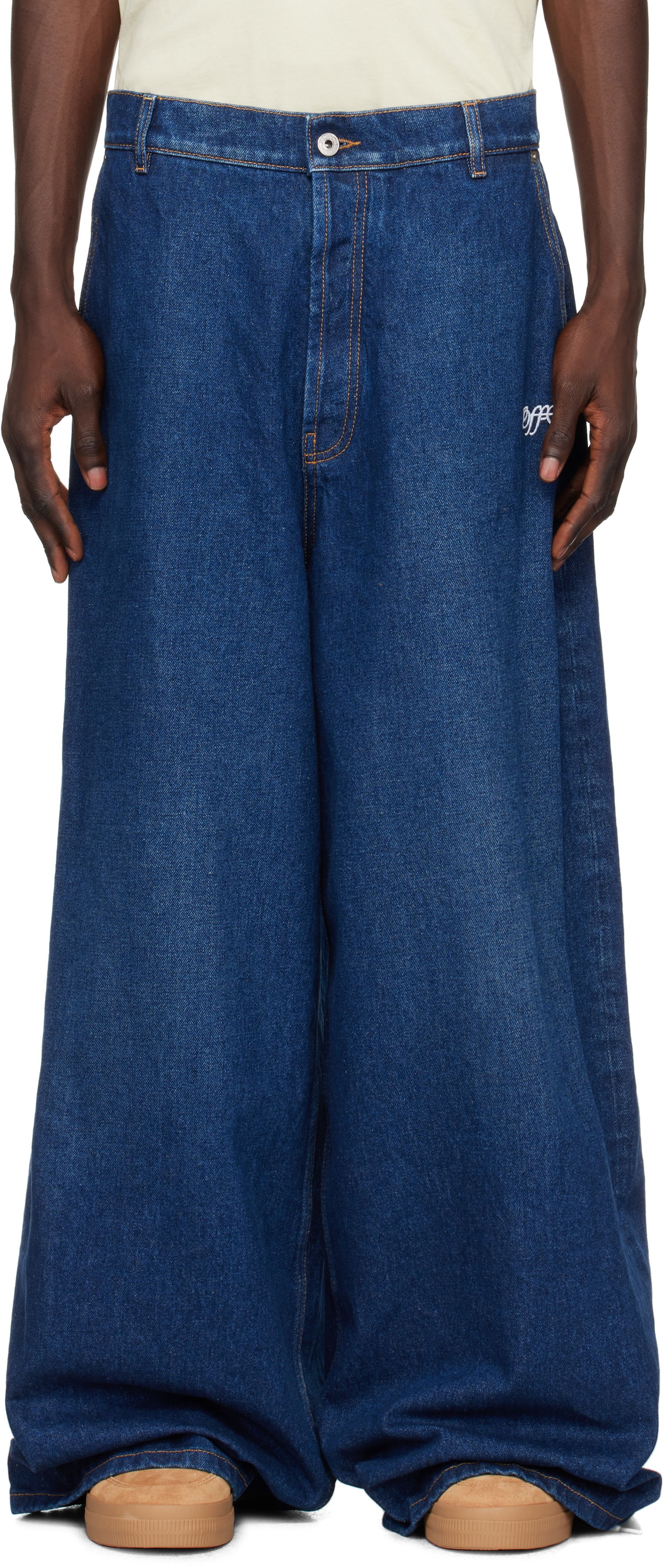 Дънки Off-White Script Wide Denim Jeans Синьо | OMYA18CF24DEN0014403, 0