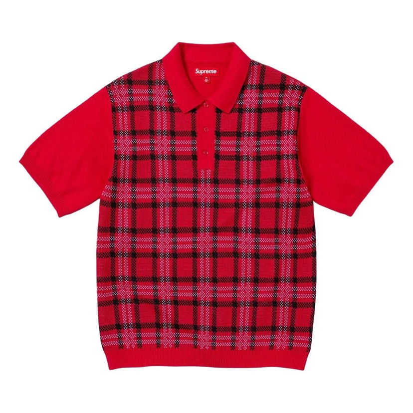 Поло тениска Supreme Plaid Knit Short Sleeve Polo Червено | SUP-SS24-239