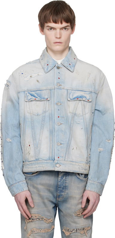 Bones Studded Denim Trucker Jacket, 0