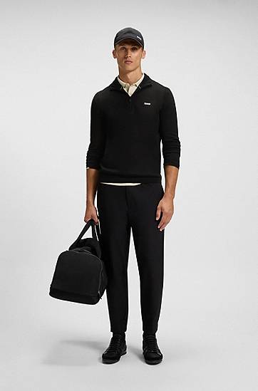 Пуловер BOSS Zip-neck cotton sweater with logo print Черно | 50541965, 1