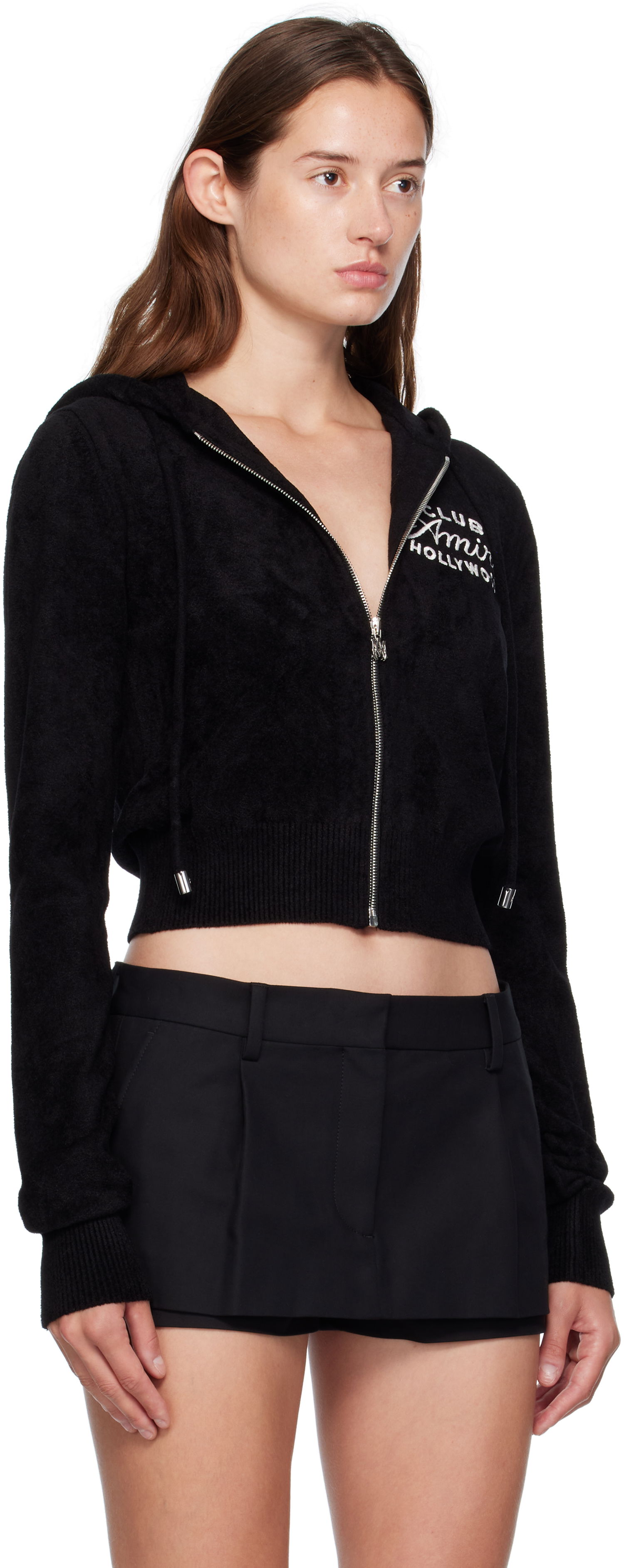 Суитчър AMIRI AMIRI 'Club AMIRI' Cropped Zip-Up Hoodie Черно | AWKNHD1010, 1