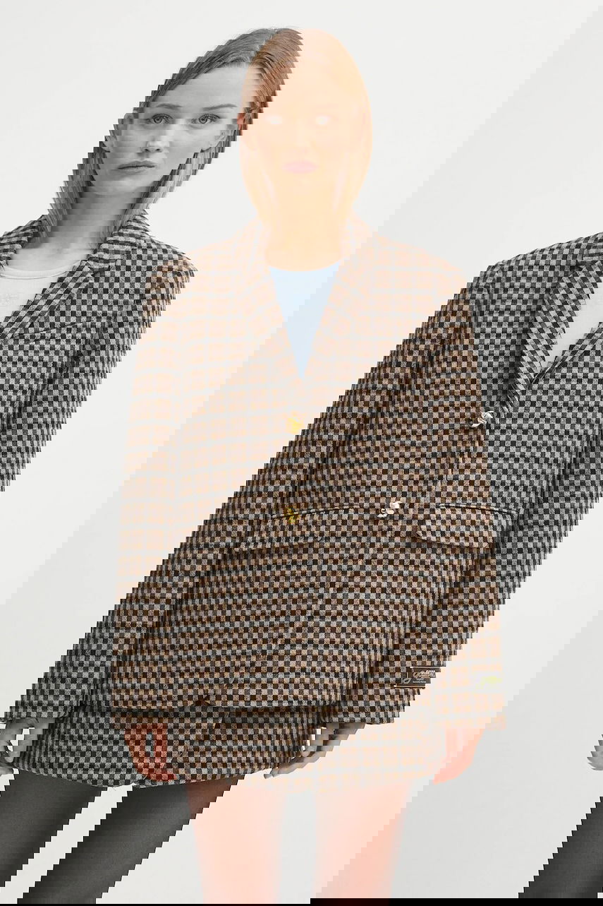 Яке GANNI GANNI Check Wool Mix Oversized Blazer Кафяво | W0426, 0