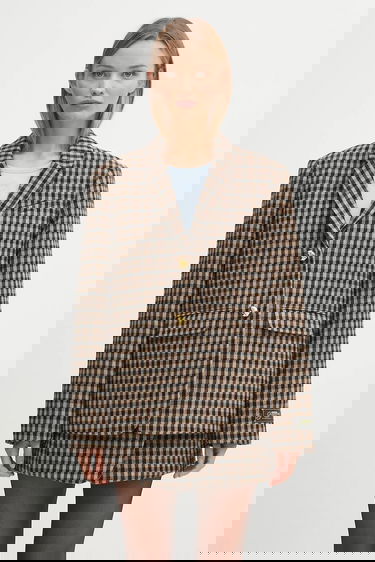 Яке GANNI GANNI Check Wool Mix Oversized Blazer Кафяво | W0426, 0