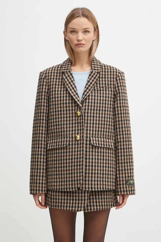GANNI Check Wool Mix Oversized Blazer