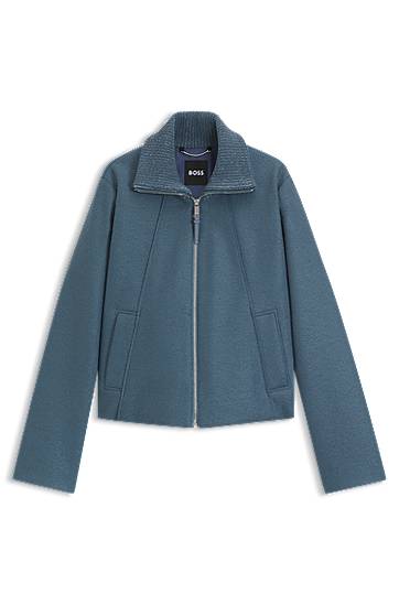 Яке BOSS Boiled Virgin Wool Zip-Up Coat Синьо | 50543194, 0