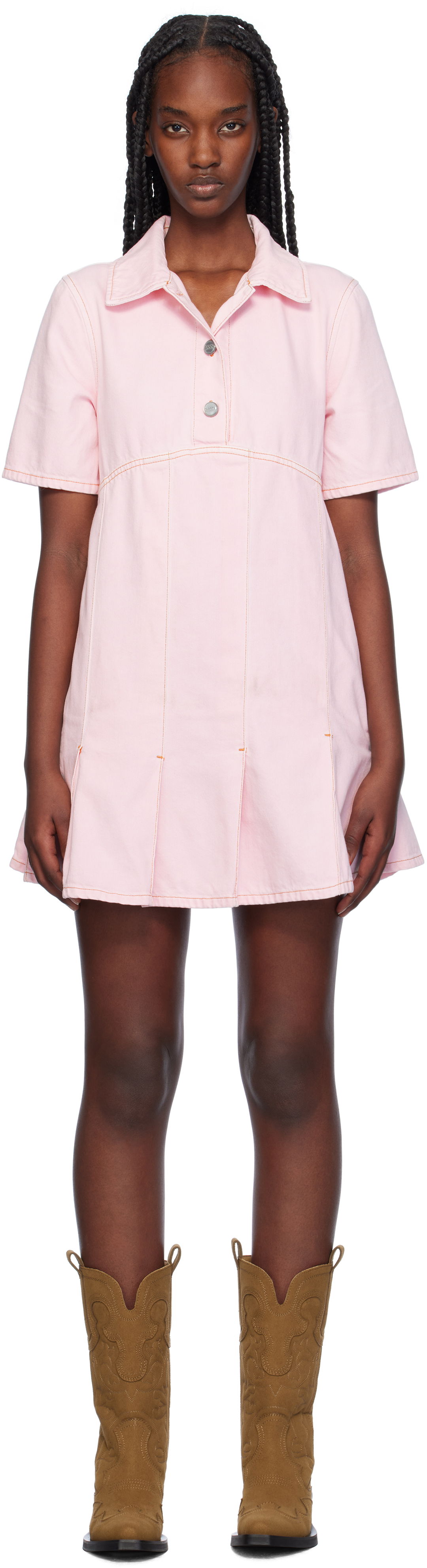 Pокля GANNI Pleated Denim Minidress Розово | J1582, 0