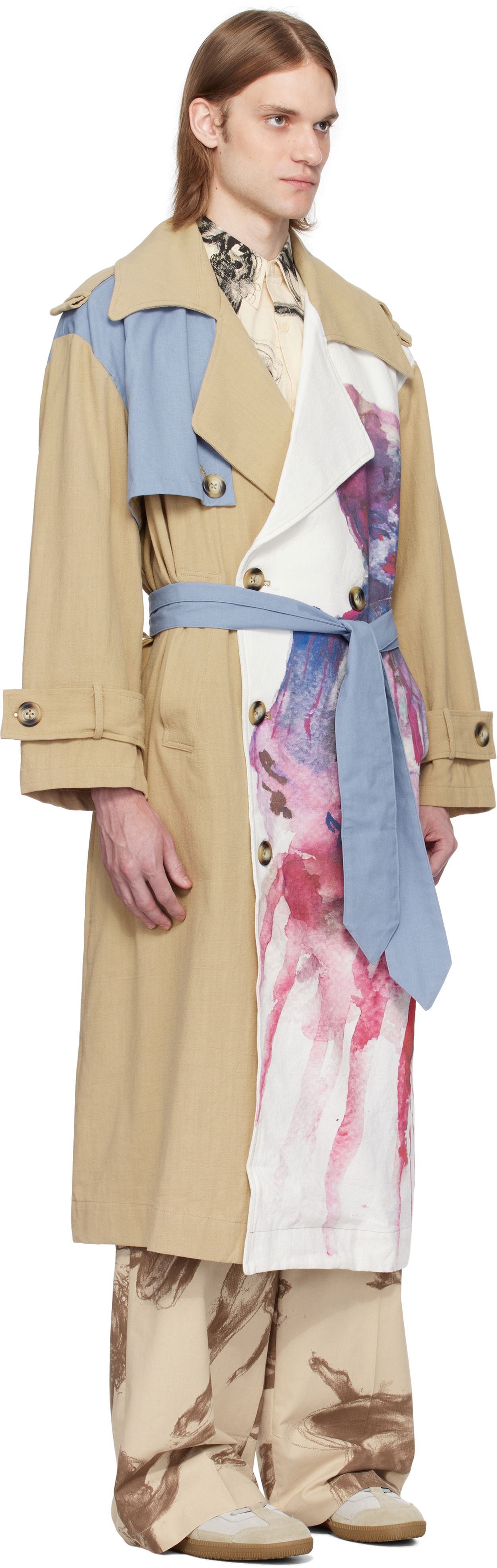 Тренчкот KidSuper KidSuper Painted Girl Trench Coat Бежово | SS25-OW-23, 1