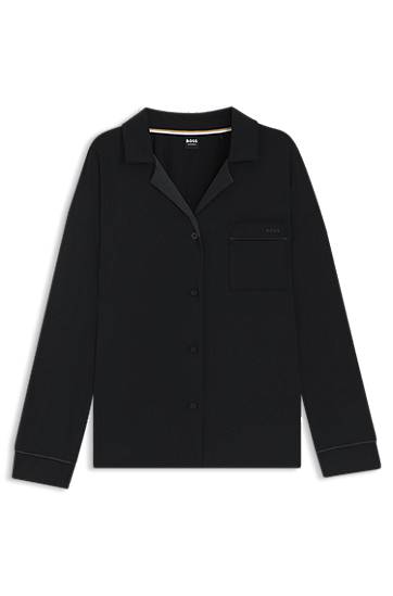 Пижама BOSS Stretch Pyjama Shirt with Satin Inserts Черно | 50545588