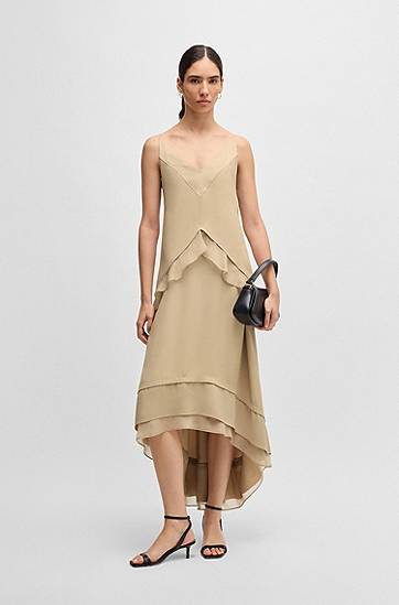 Pокля BOSS Layered Satin Dress with Silk Inserts Бежово | 50542856, 1