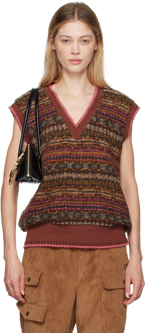 Пуловер Anna Sui Anna Sui Jacquard Knit Vest Кафяво | 624C30, 0