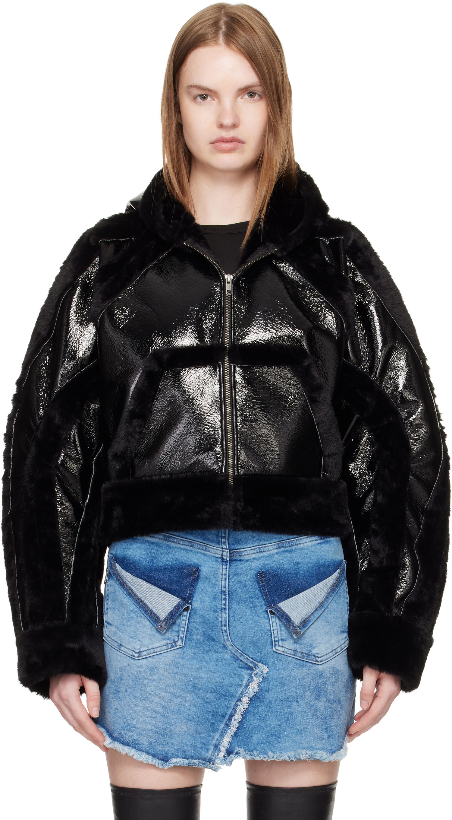 Яке Ottolinger Ottolinger Fitted Faux-Fur Hooded Jacket Черно | 109-702409-01, 0