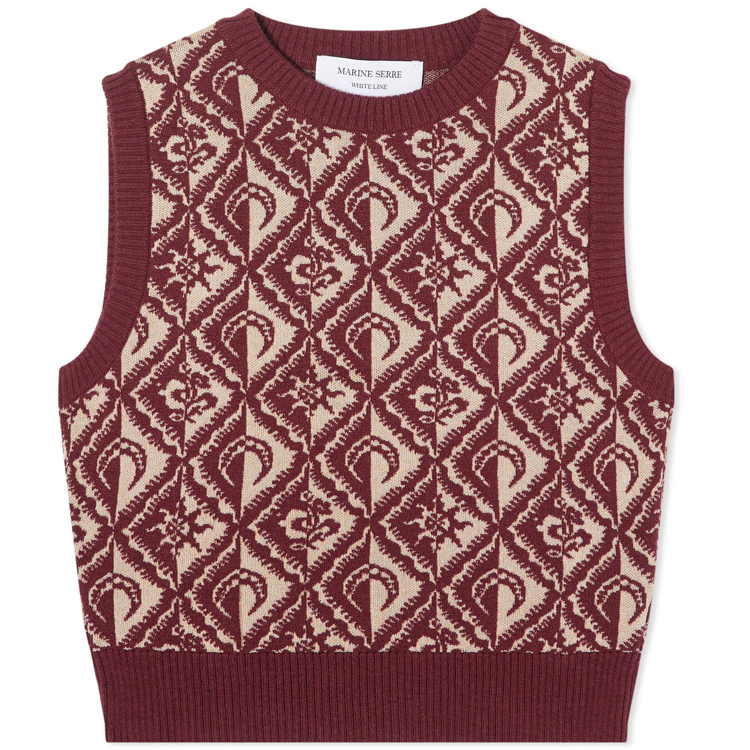 Пуловер Marine Serre Moon Diamant Knit Jacquard Sleeveless Pullover Vest Бургунди | WTO086-BG20, 0