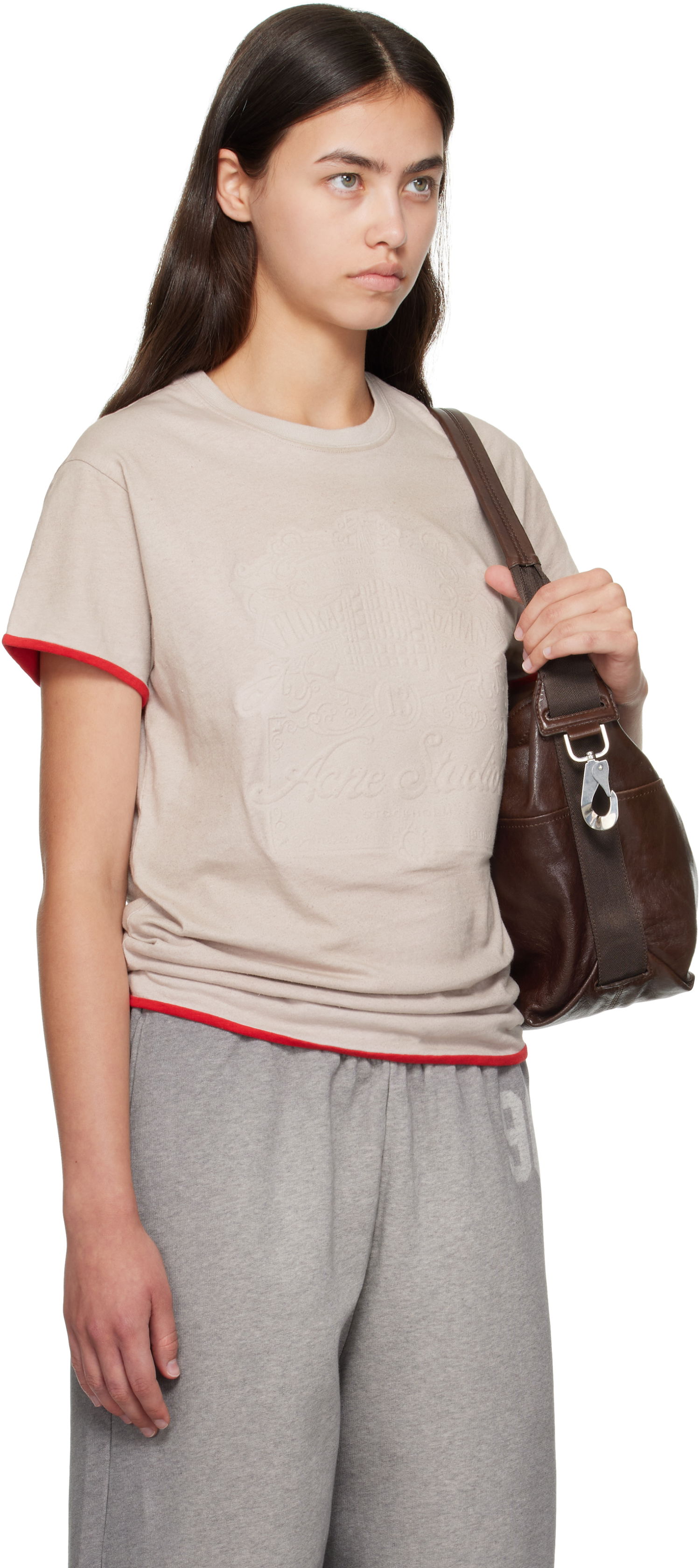 Тениска Acne Studios Acne Studios Embossed Logo T-shirt Бежово | AL0477-, 1