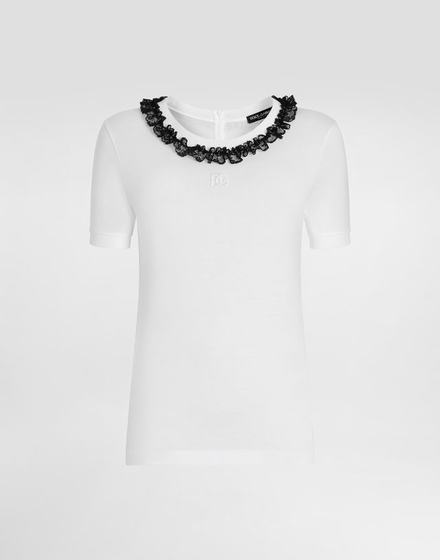 Jersey T-shirt With Lace And Dg Embroidery