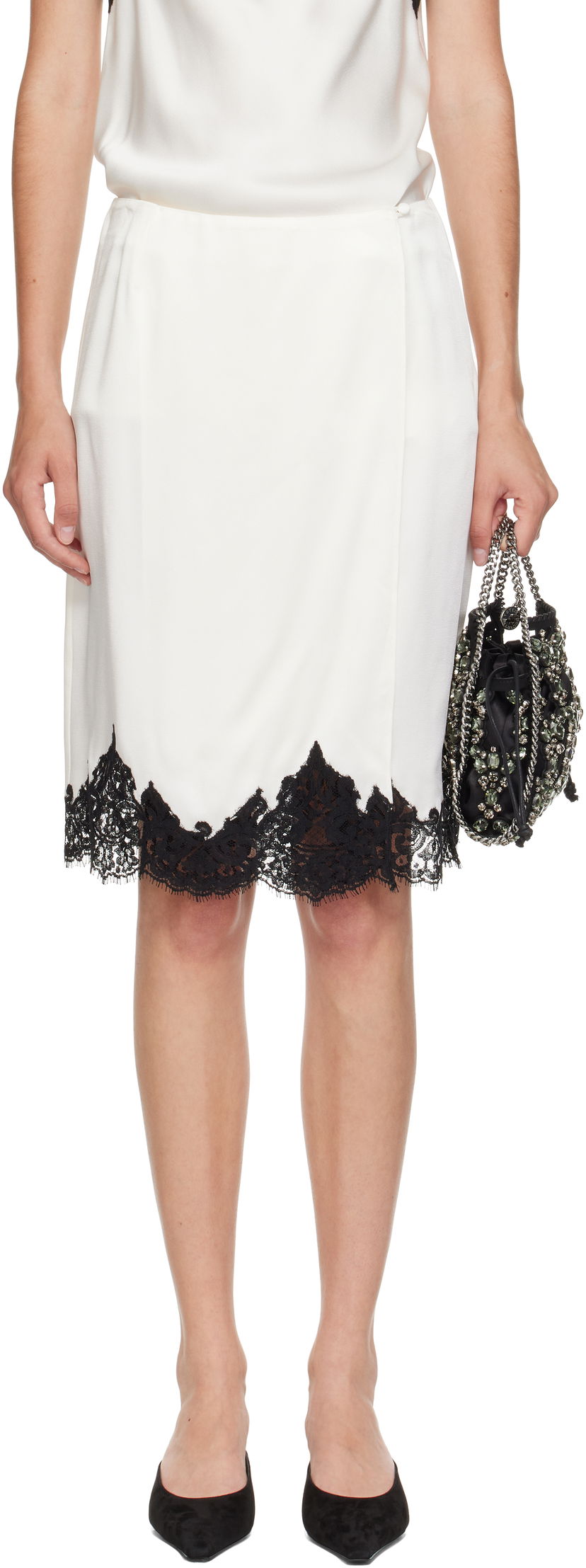 Пола Stella McCartney Stella McCartney Satin Midi Skirt with Lace Бяло | 6301443FU302