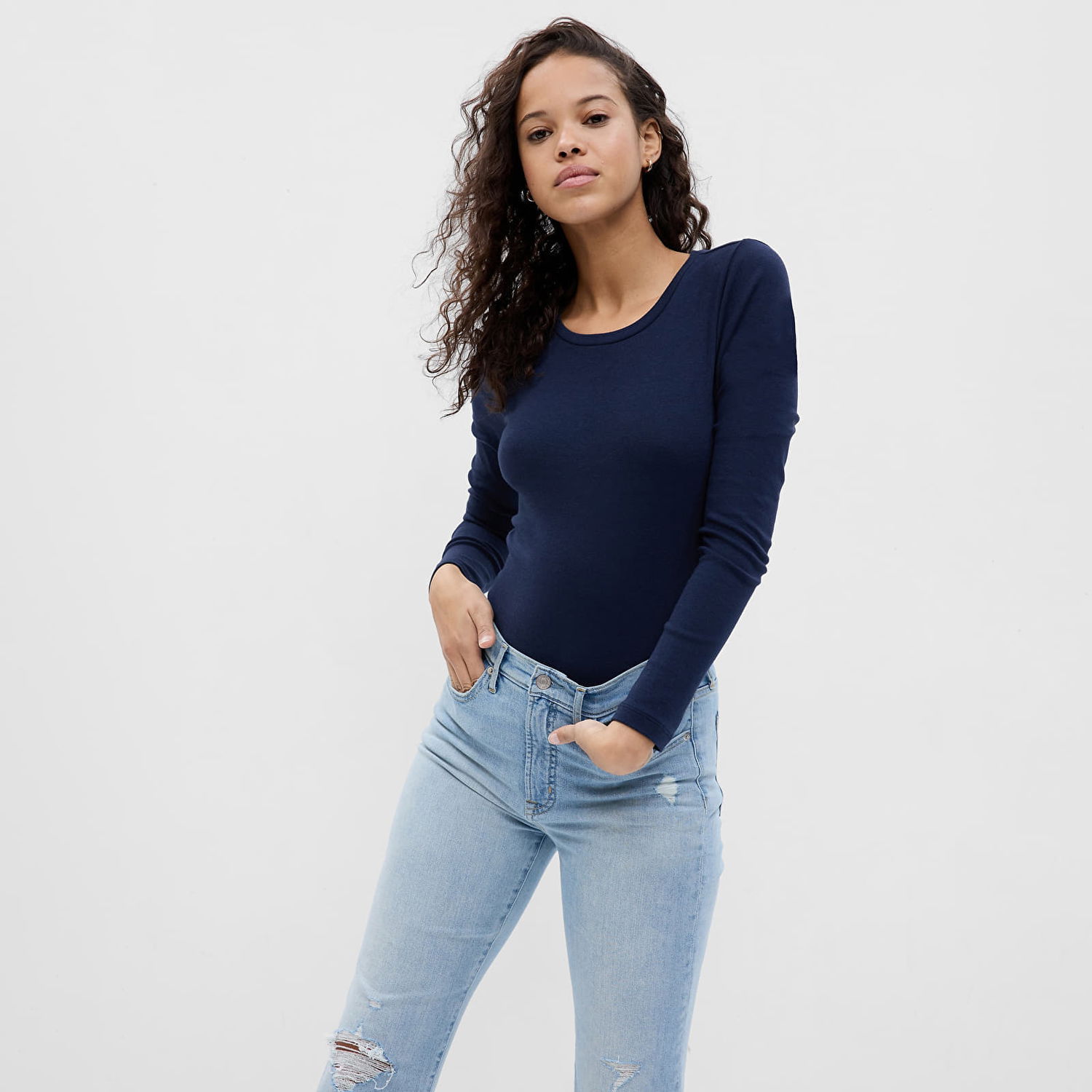Тениска GAP Longsleeve Crewneck Modal Tee Navy Uniform Тъмно синьо | 540609-02, 0