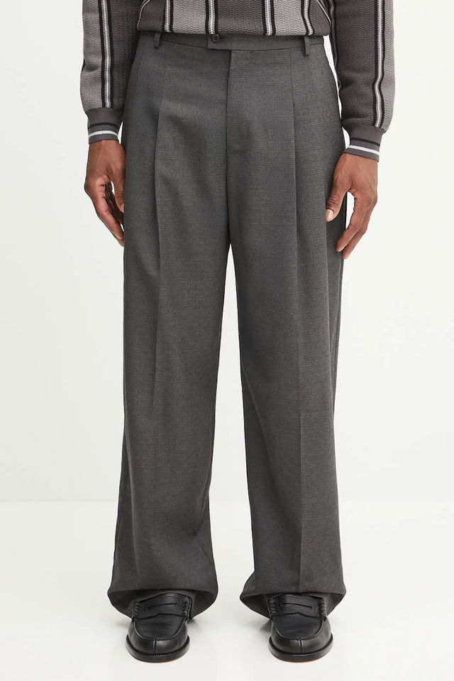 Wool Weave Straight Tailored Pleated Trousers