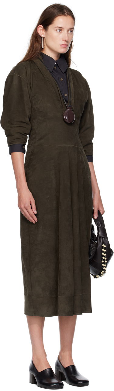 Pокля LEMAIRE Lemaire V-Neck Nubuck Midi Dress Зелено | DR1122 LL0148, 1