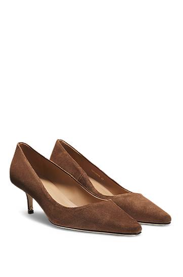 Аксесоари BOSS Suede Pointed-Toe Kitten Heel Pumps Кафяво | 50542815, 0