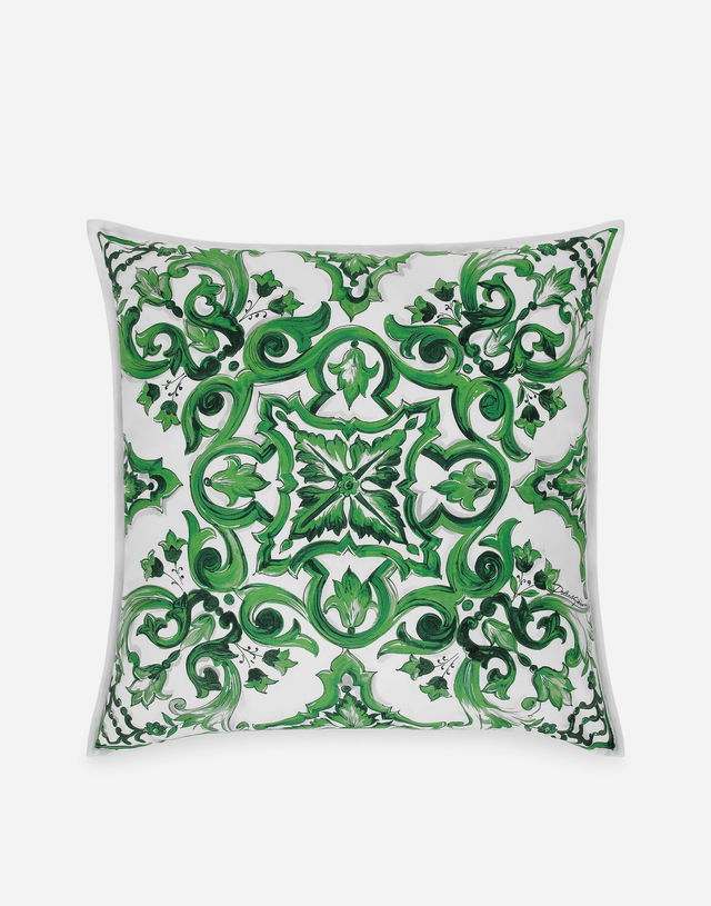 Dolce & Gabbana Canvas Cushion Medium with Mediterranean Tile Print