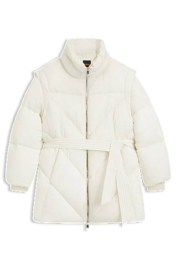 High-Neck Water-repellent Quilted Puffer Jacket with Belt